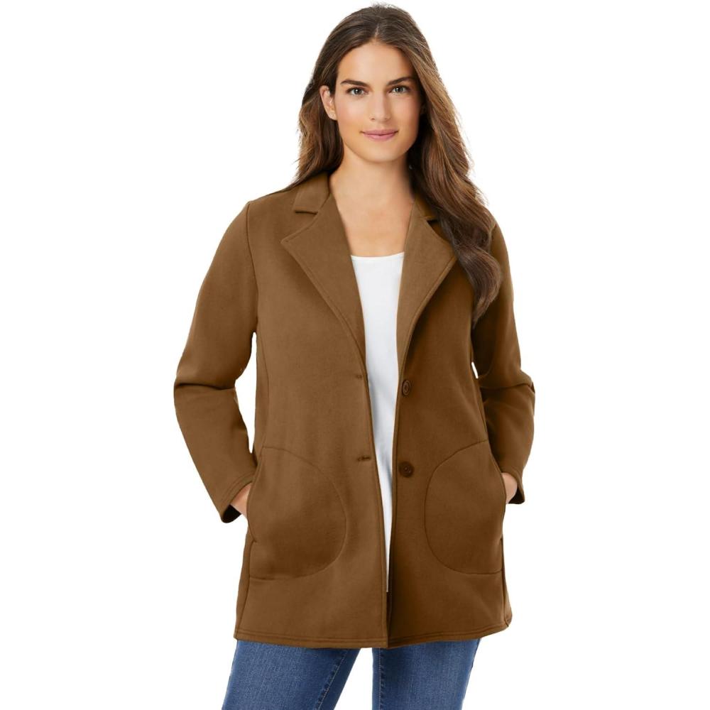 image:imageWoman Within Plus Size Knit Blazer Oversized Work amp CasualToffee