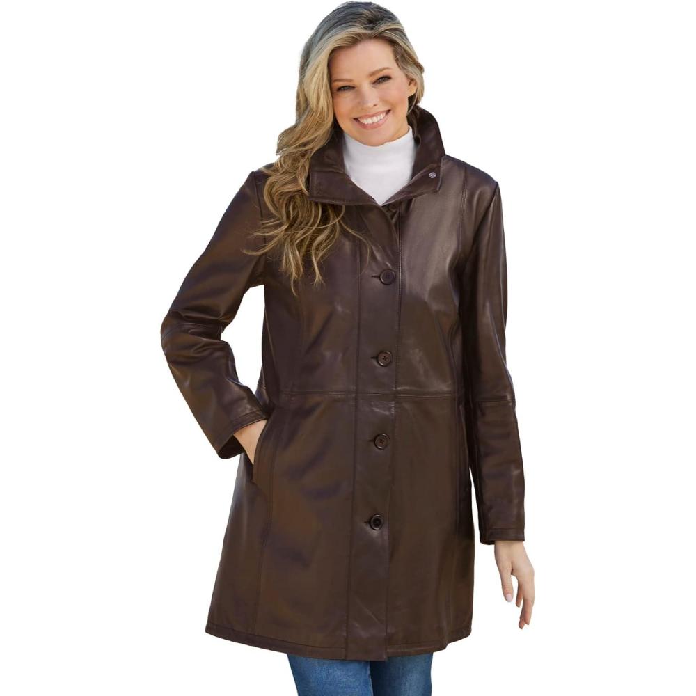 image:imageWoman Within Plus Size Leather Swing CoatChocolate