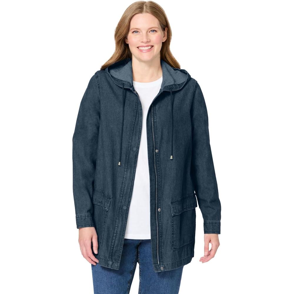 image:imageWoman Within Plus Size Lightweight Hooded Jacket Long Oversized CoatIndigo