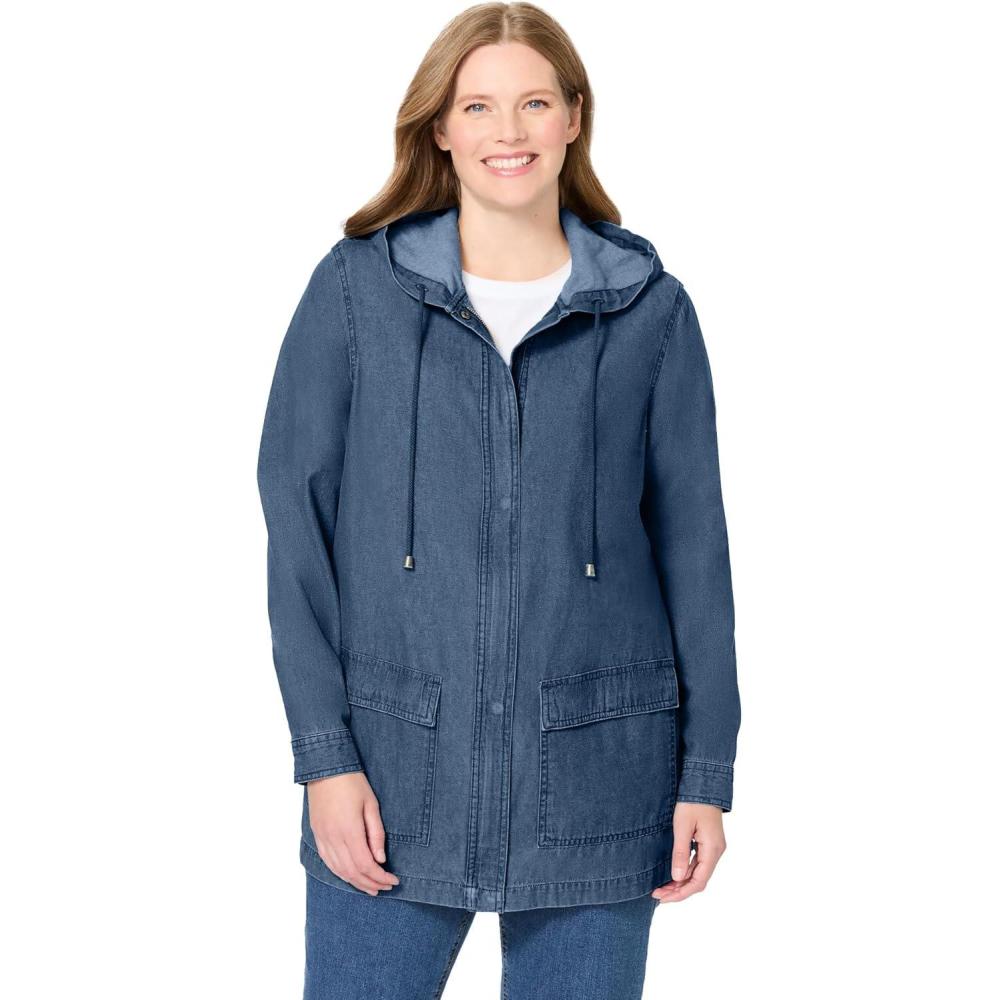 image:imageWoman Within Plus Size Lightweight Hooded Jacket Long Oversized CoatMedium Stonewash