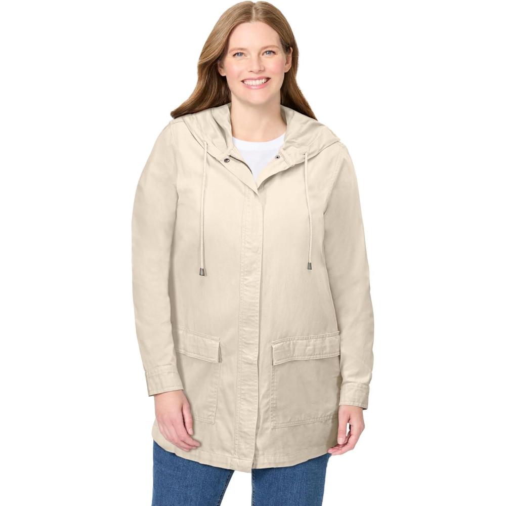 image:imageWoman Within Plus Size Lightweight Hooded Jacket Long Oversized CoatNatural Khaki