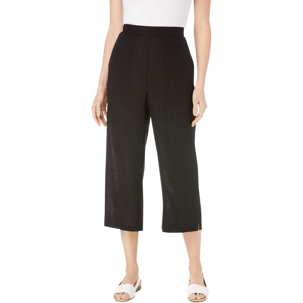 image:imageWoman Within Plus Size Linen Capri Petite AvailableBlack