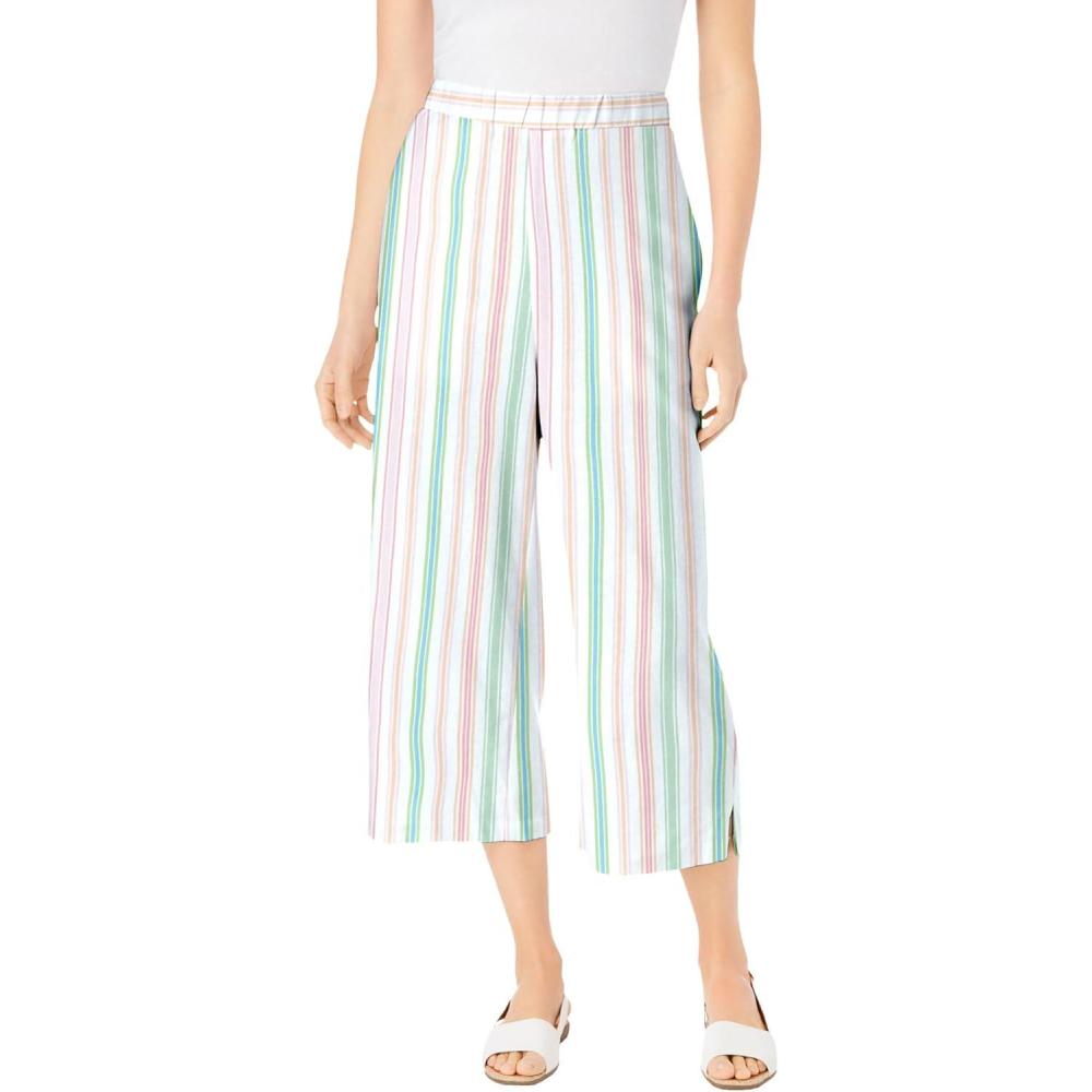image:imageWoman Within Plus Size Linen Capri Petite AvailableMulti Summer Stripe