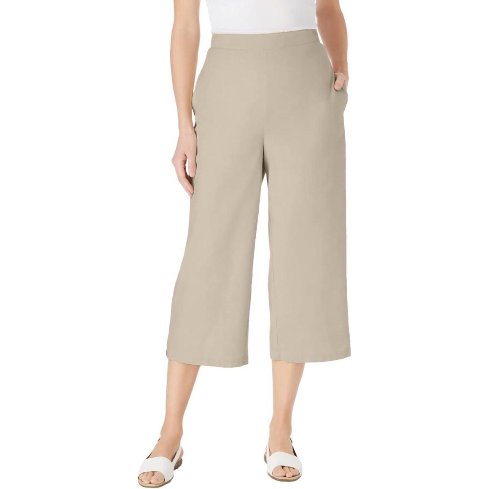 image:imageWoman Within Plus Size Linen Capri Petite AvailableNatural Khaki