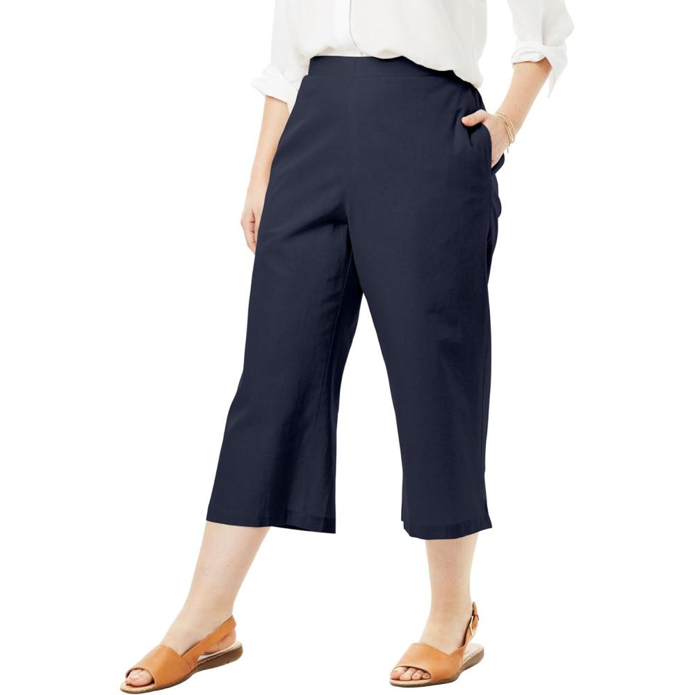 image:imageWoman Within Plus Size Linen Capri Petite AvailableNavy