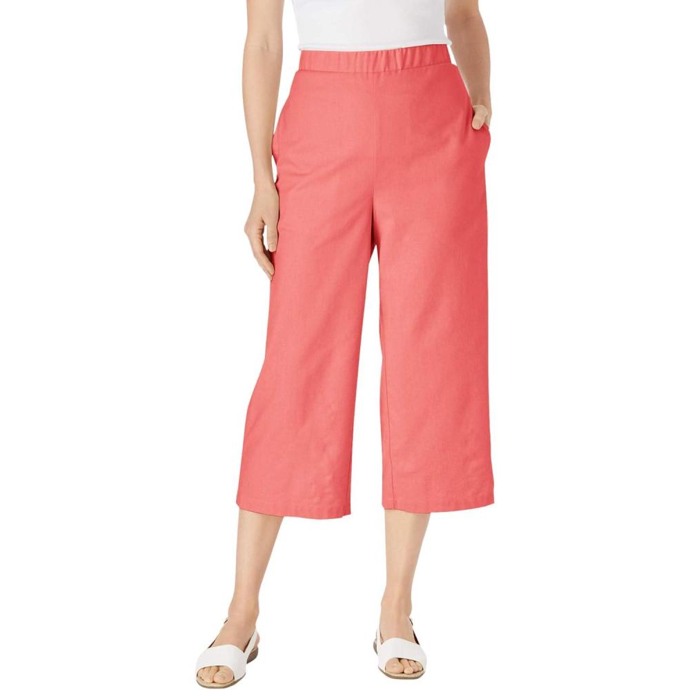 image:imageWoman Within Plus Size Linen Capri Petite AvailableSweet Coral