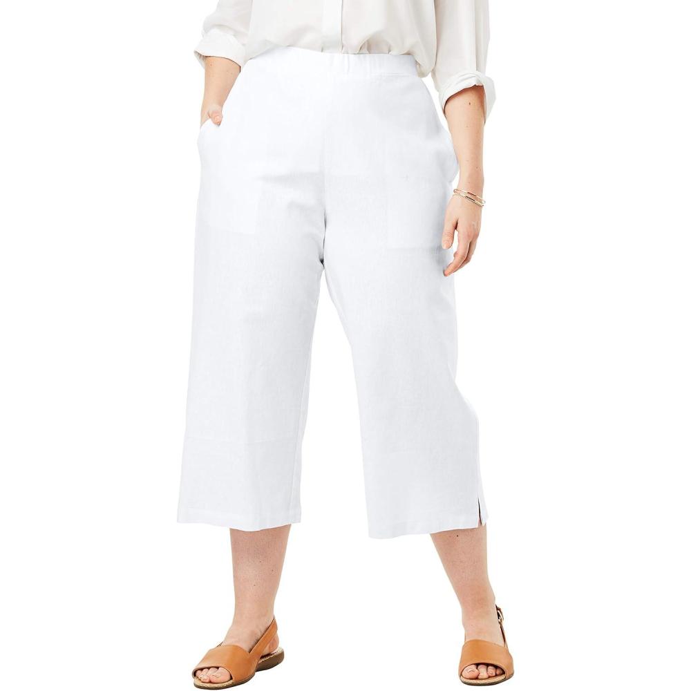 image:imageWoman Within Plus Size Linen Capri Petite AvailableWhite