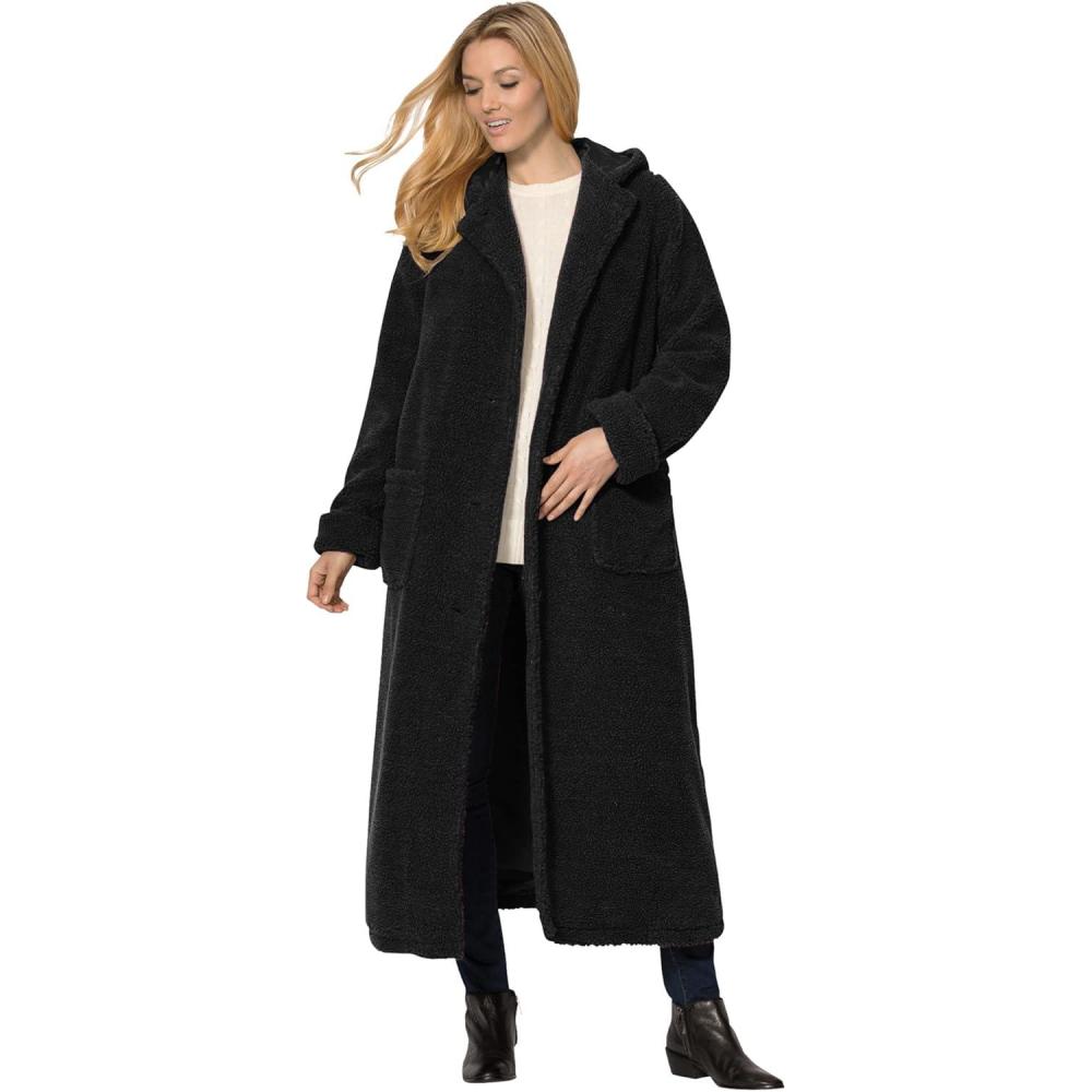 image:imageWoman Within Plus Size Long Hooded Berber Fleece CoatBlack