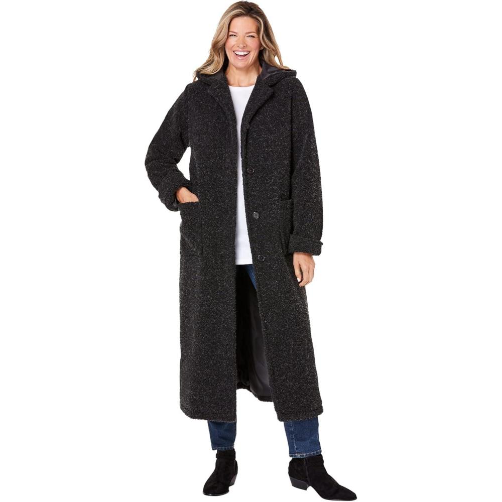 image:imageWoman Within Plus Size Long Hooded Berber Fleece CoatHeather Charcoal
