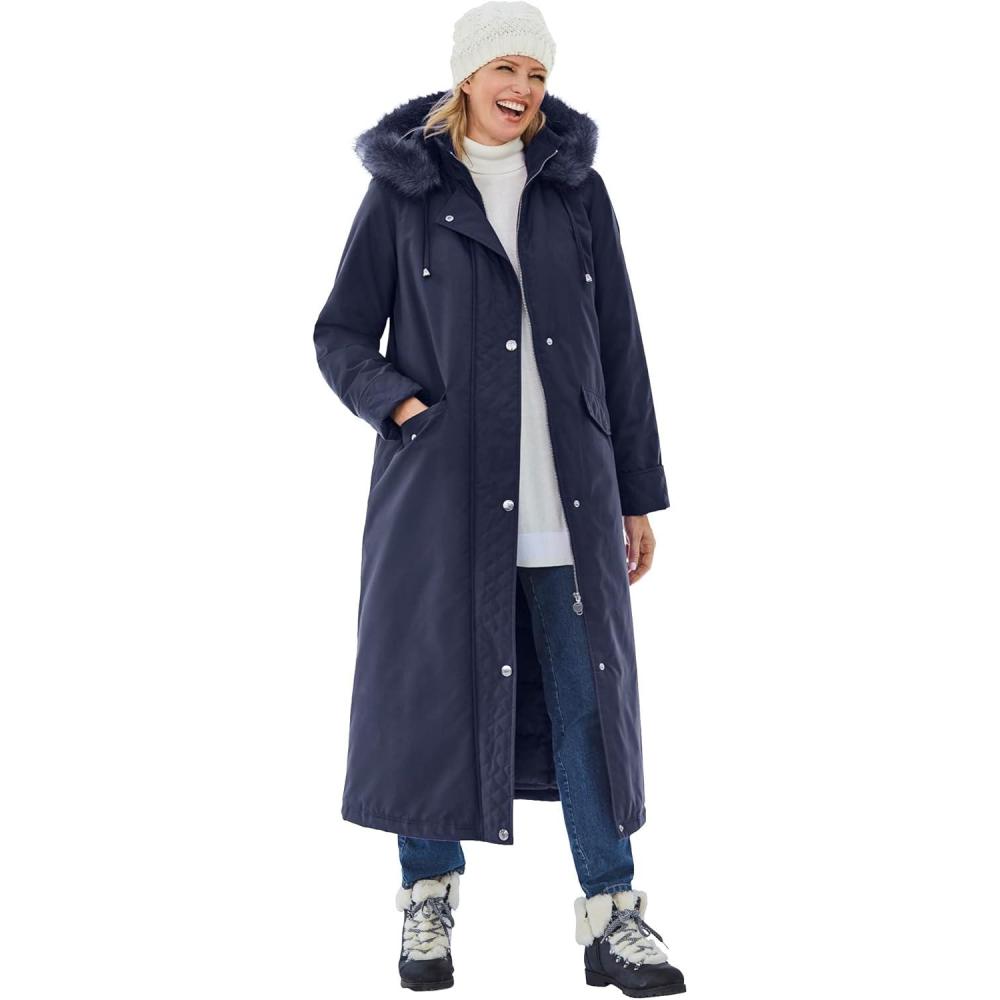 image:imageWoman Within Plus Size Long Hooded Dtm Faux Down Parka CoatNavy