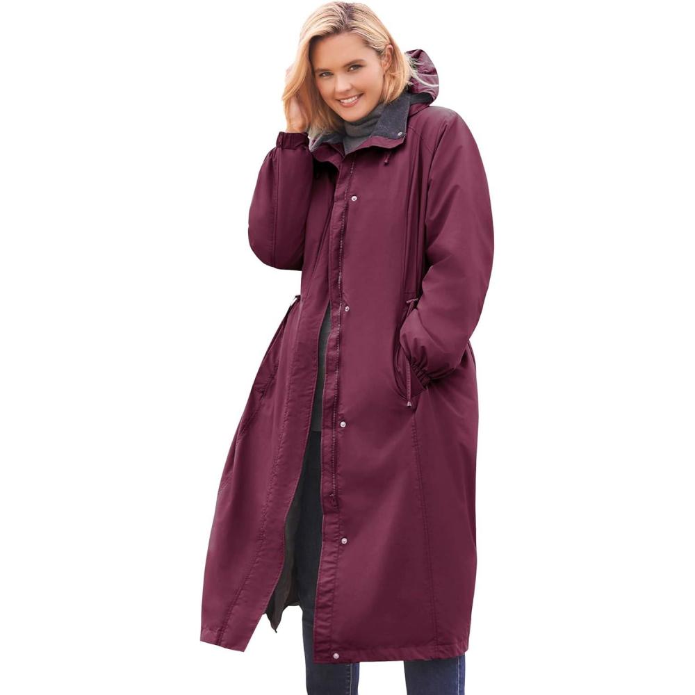 image:imageWoman Within Plus Size Long Hooded Taslon JacketDeep Claret