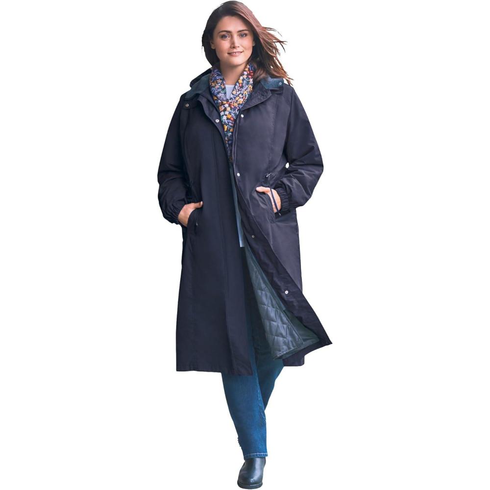 image:imageWoman Within Plus Size Long Hooded Taslon JacketNavy
