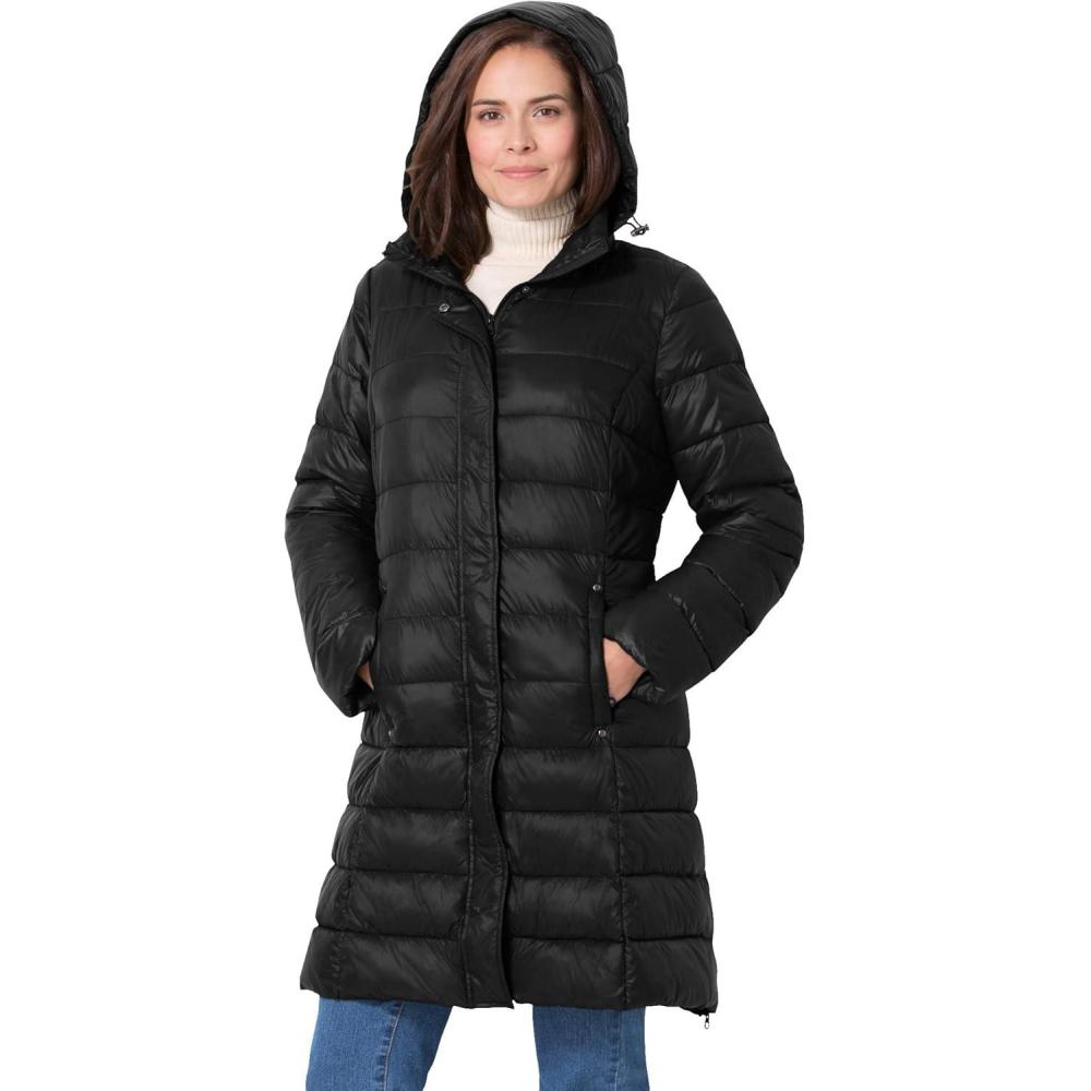image:imageWoman Within Plus Size Long Packable Puffer JacketBlack