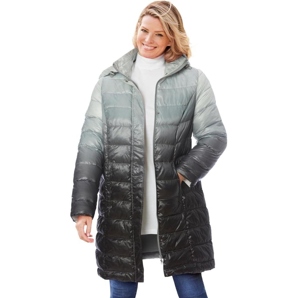 image:imageWoman Within Plus Size Long Packable Puffer JacketBlack Ombre