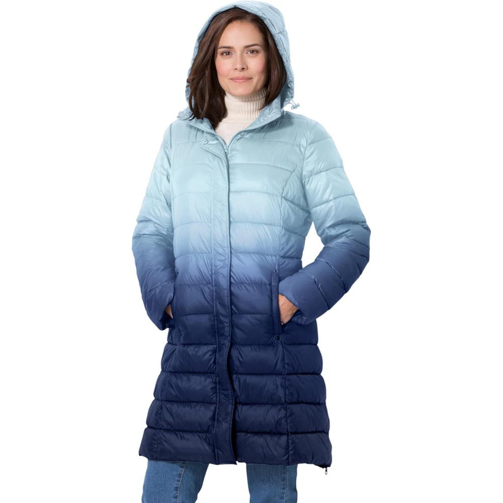 image:imageWoman Within Plus Size Long Packable Puffer JacketEvening Blue Ombre