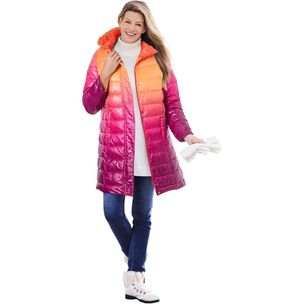 image:imageWoman Within Plus Size Long Packable Puffer JacketGrenadine Ombre