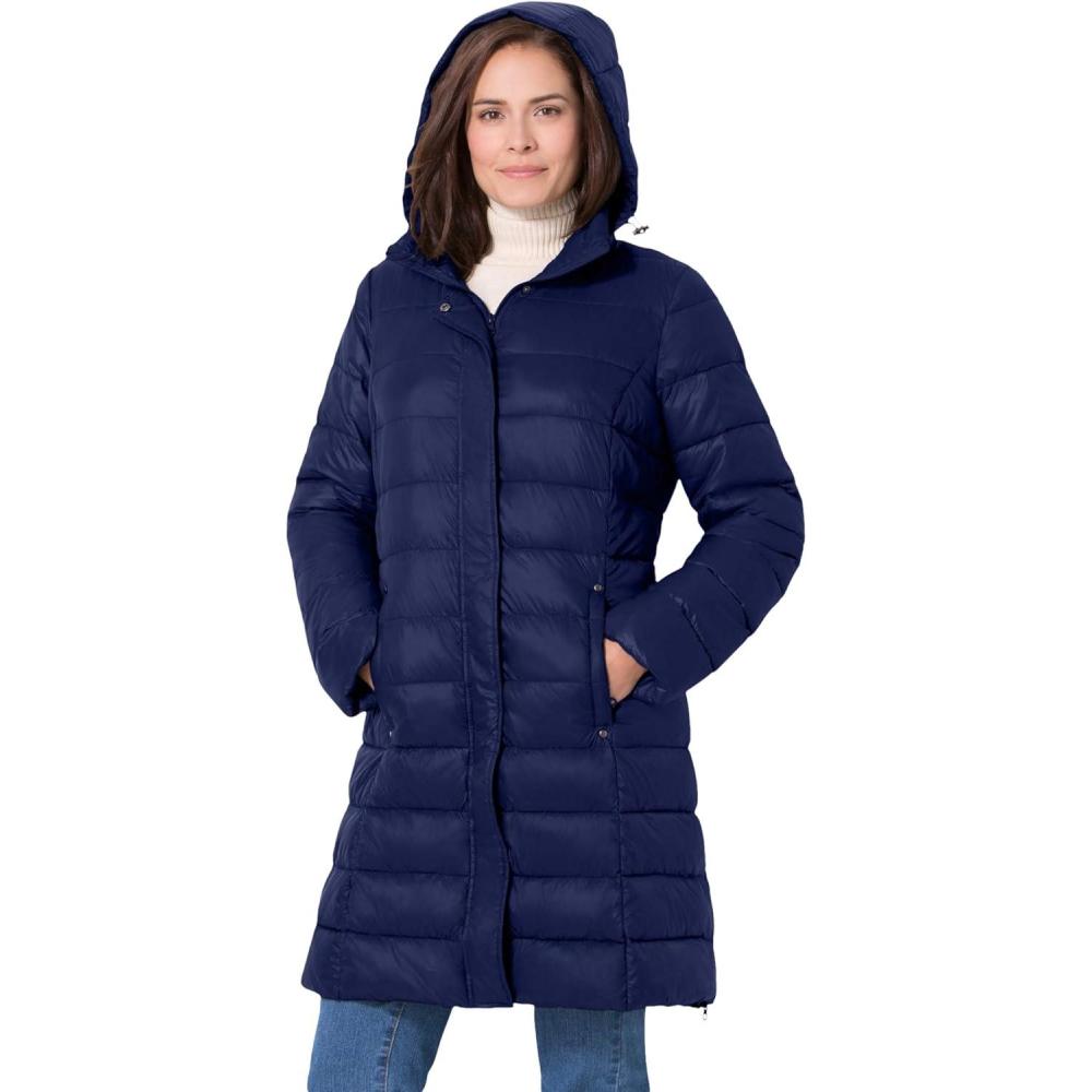 image:imageWoman Within Plus Size Long Packable Puffer JacketNavy