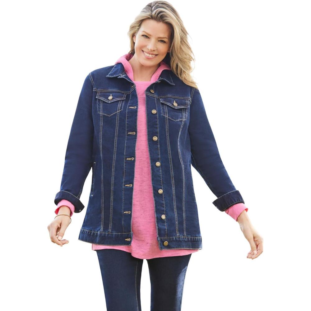 image:imageWoman Within Plus Size Long Stretch Denim Jacket Oversized Jean JacketIndigo