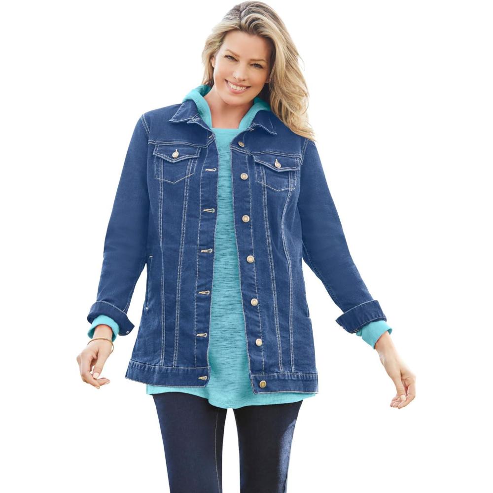 image:imageWoman Within Plus Size Long Stretch Denim Jacket Oversized Jean JacketMedium Stonewash