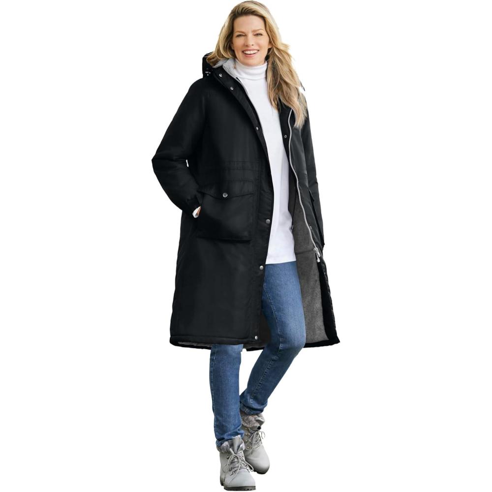 image:imageWoman Within Plus Size Longer Length Microfiber ParkaBlack