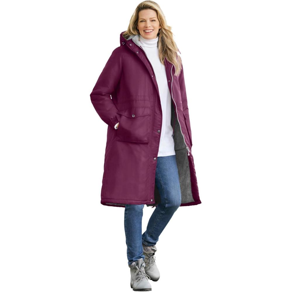 image:imageWoman Within Plus Size Longer Length Microfiber ParkaDeep Claret
