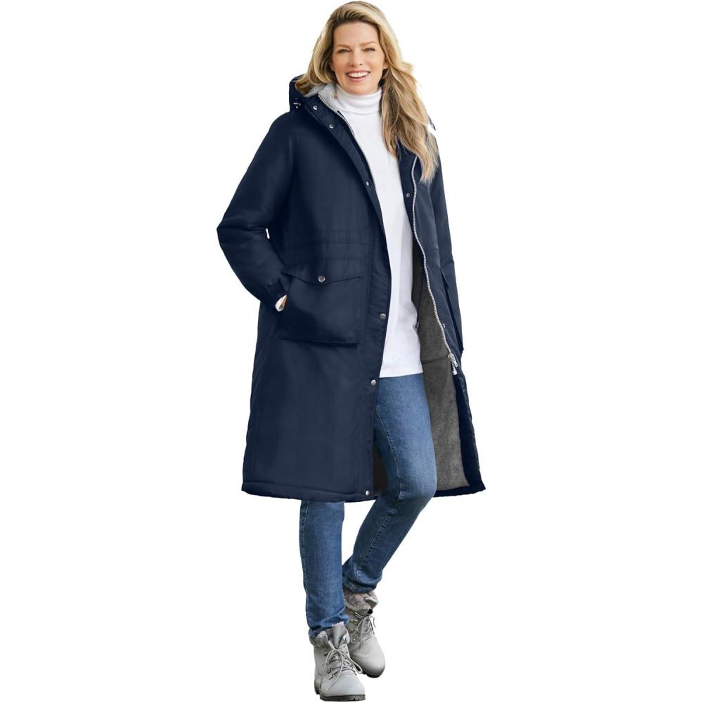 image:imageWoman Within Plus Size Longer Length Microfiber ParkaNavy