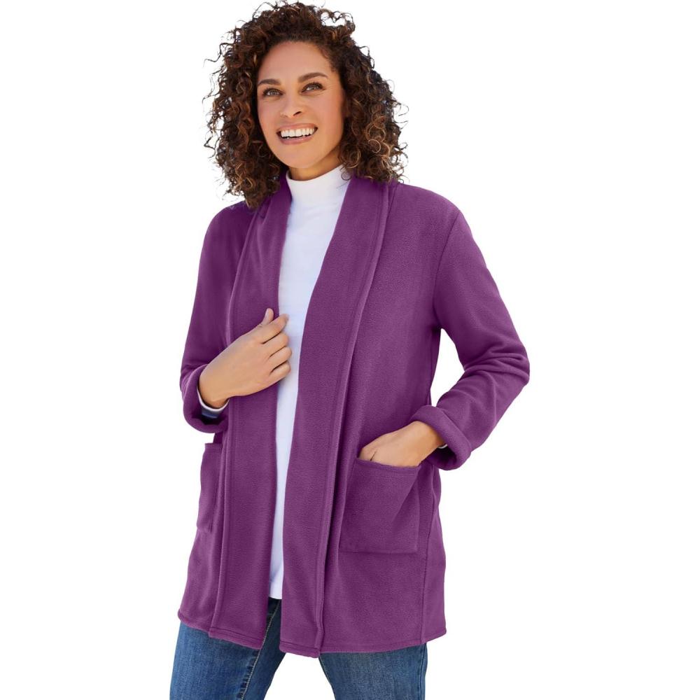 image:imageWoman Within Plus Size Microfleece Cardigan Shawl Collar Oversized Long Open JacketPlum Purple