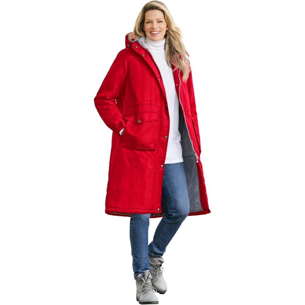 image:imageWoman Within Plus Size MidLength Microfiber ParkaClassic Red