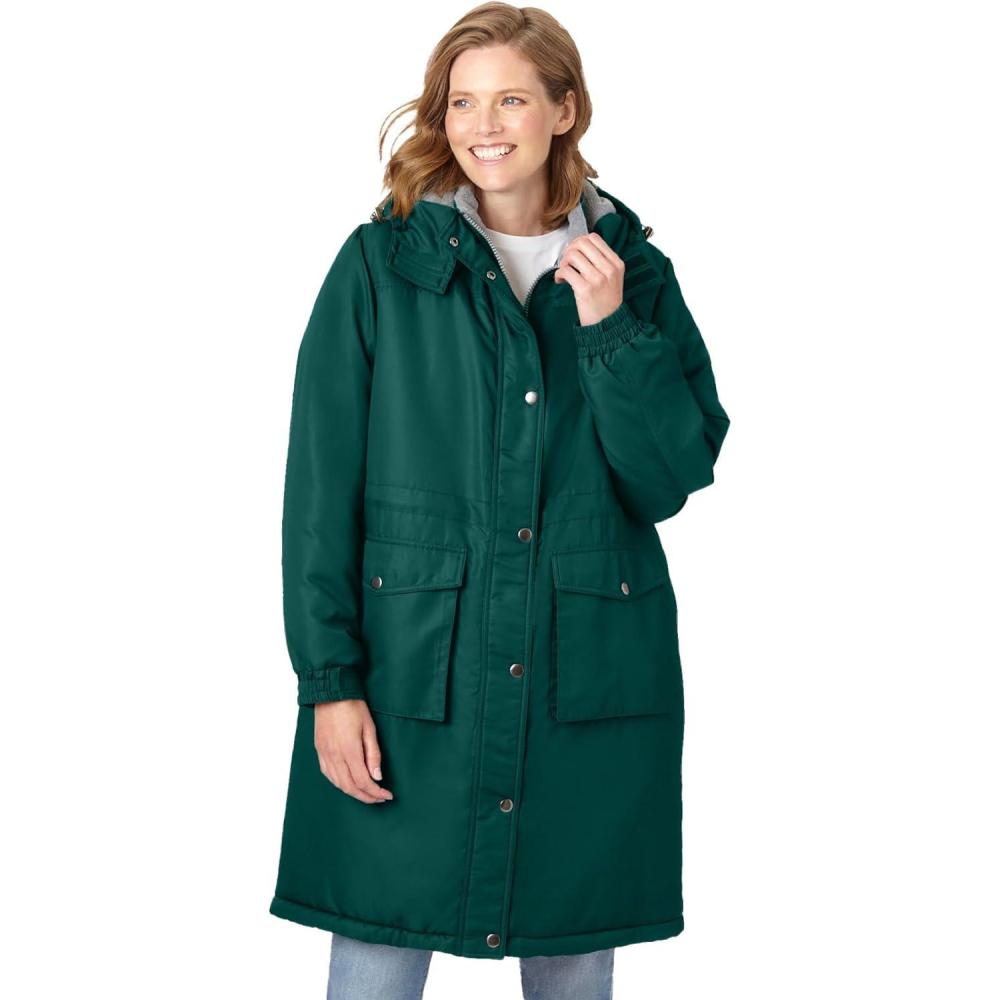 image:imageWoman Within Plus Size MidLength Microfiber ParkaEmerald Green