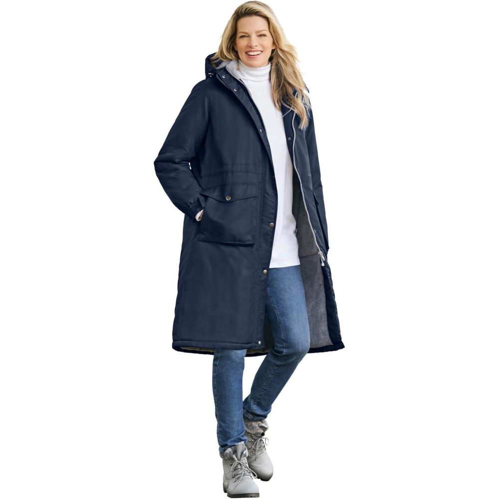 image:imageWoman Within Plus Size MidLength Microfiber ParkaNavy