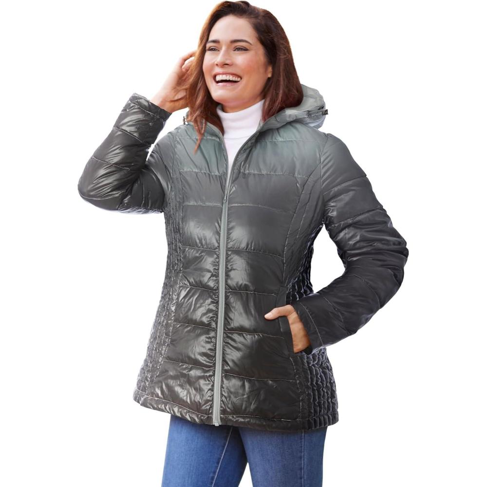 image:imageWoman Within Plus Size Packable Puffer JacketBlack Ombre
