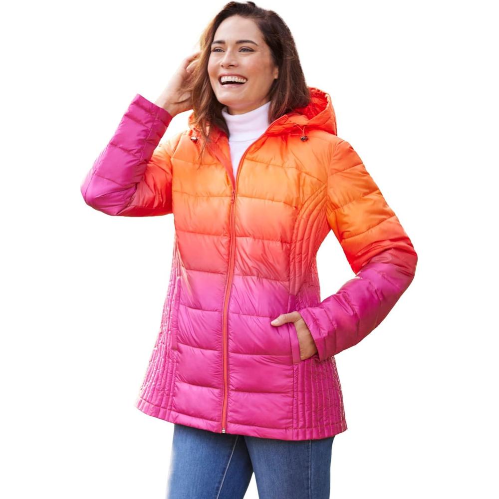 image:imageWoman Within Plus Size Packable Puffer JacketGrenadine Ombre