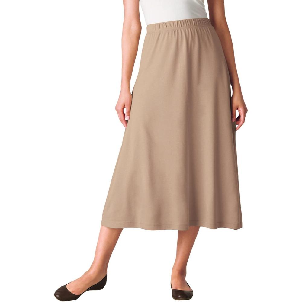 image:imageWoman Within Plus Size Petite 7Day Knit ALine SkirtNew Khaki