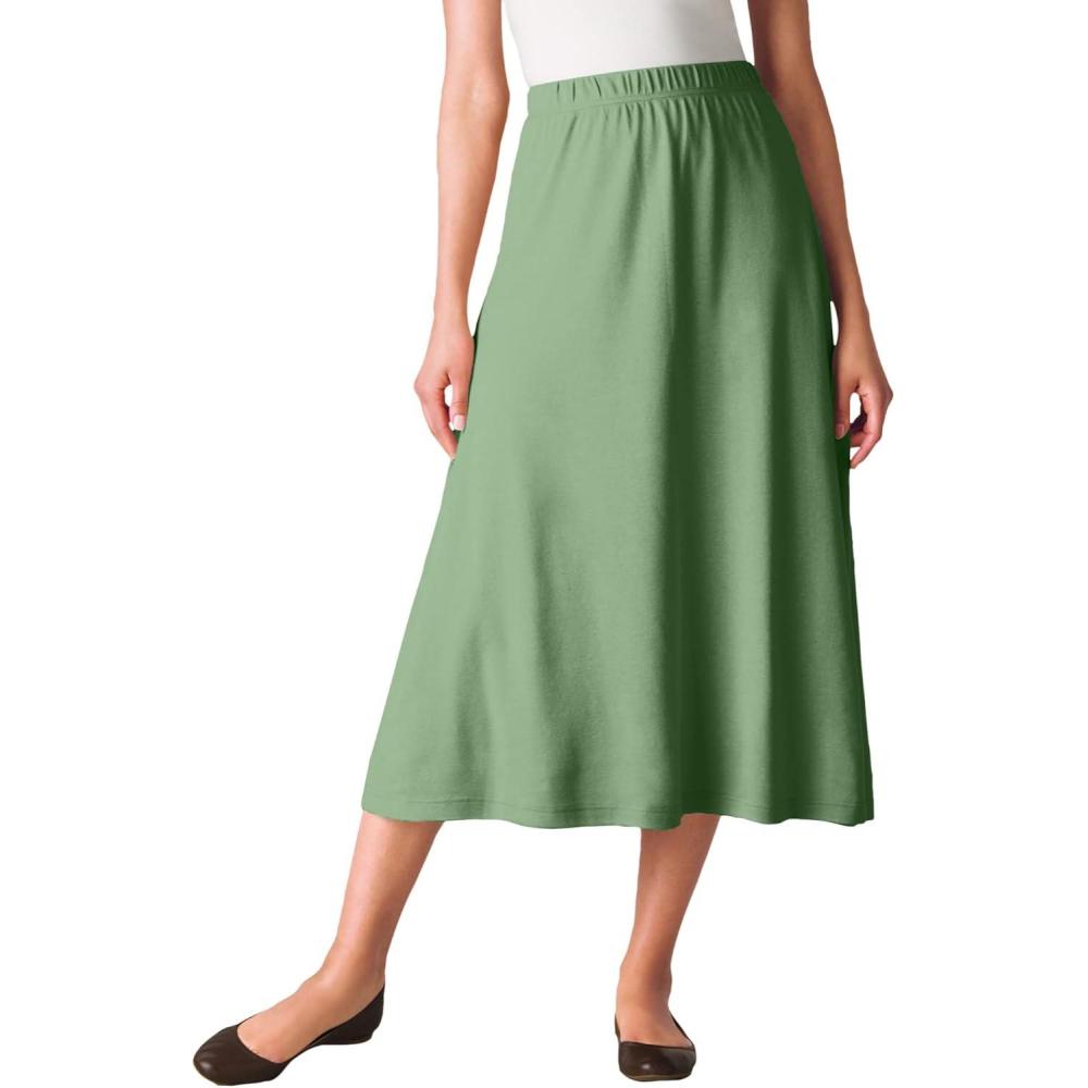 image:imageWoman Within Plus Size Petite 7Day Knit ALine SkirtSage
