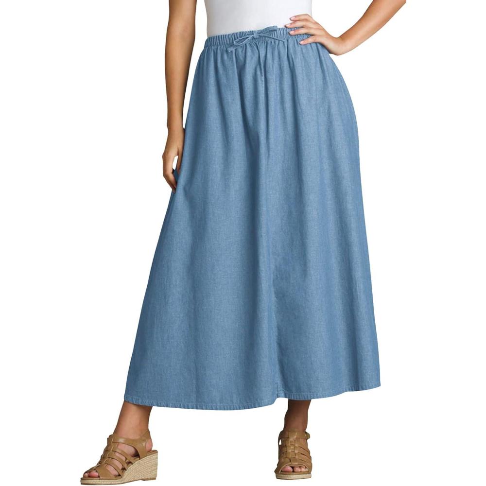 image:imageWoman Within Plus Size Petite Drawstring Denim SkirtLight Wash