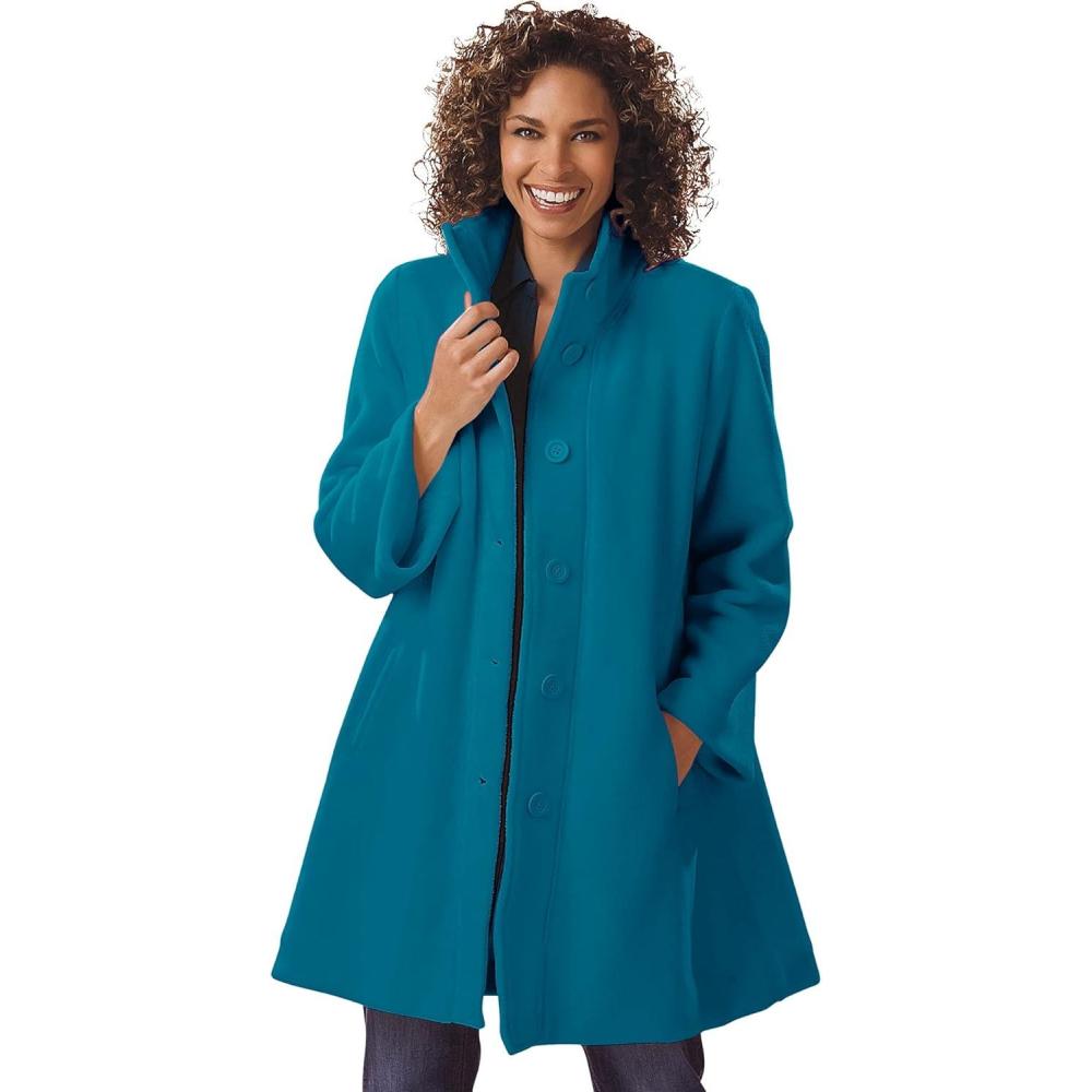 image:imageWoman Within Plus Size Petite Fleece Swing FunnelNeck CoatDeep Teal