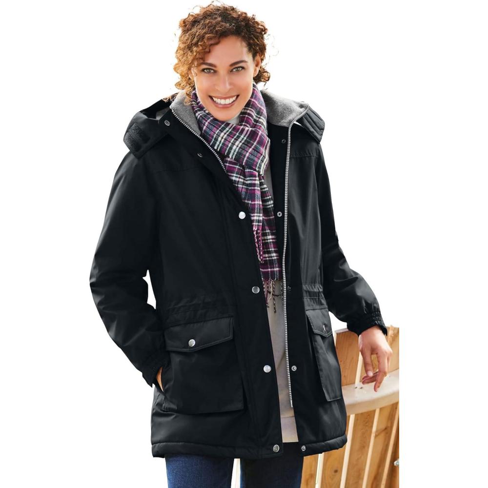image:imageWoman Within Plus Size Petite Microfiber ParkaBlack