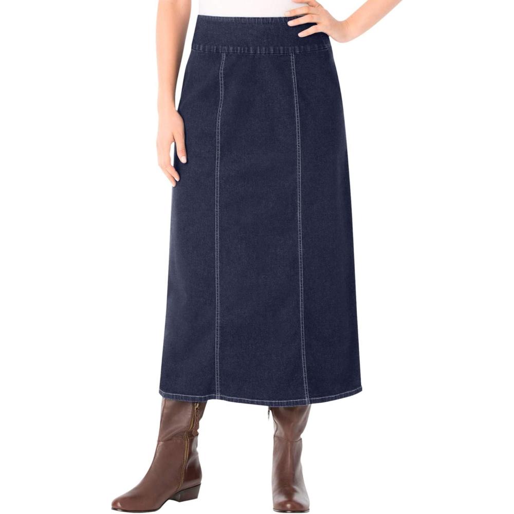 image:imageWoman Within Plus Size Petite PullOn ElasticWaist Stretch Denim SkirtIndigo