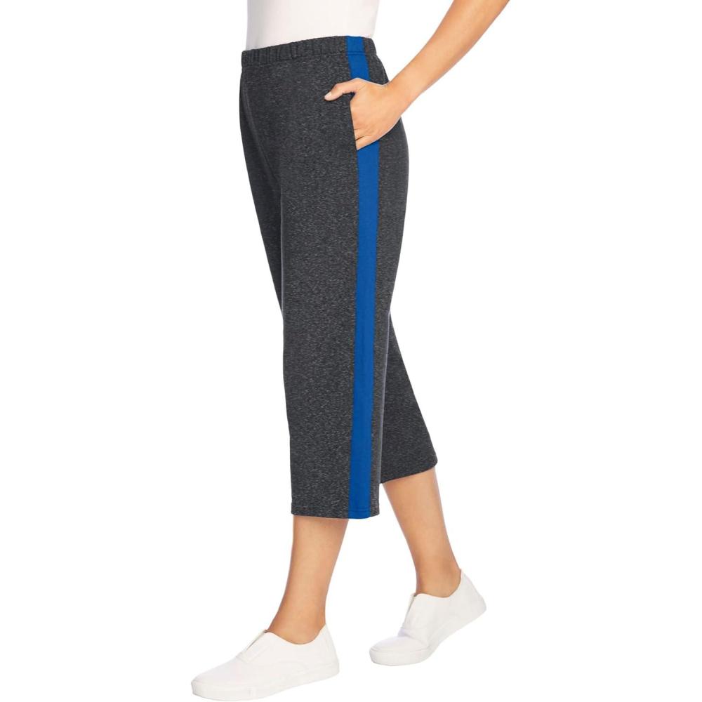 image:imageWoman Within Plus Size Petite SideStripe Cotton French Terry CapriHeather Charcoal Bright Cobalt