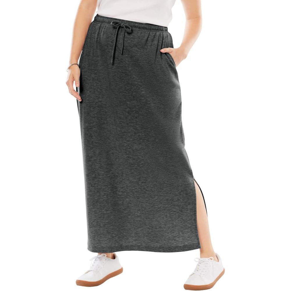 image:imageWoman Within Plus Size Petite Sport Knit SideSlit SkirtHeather Charcoal