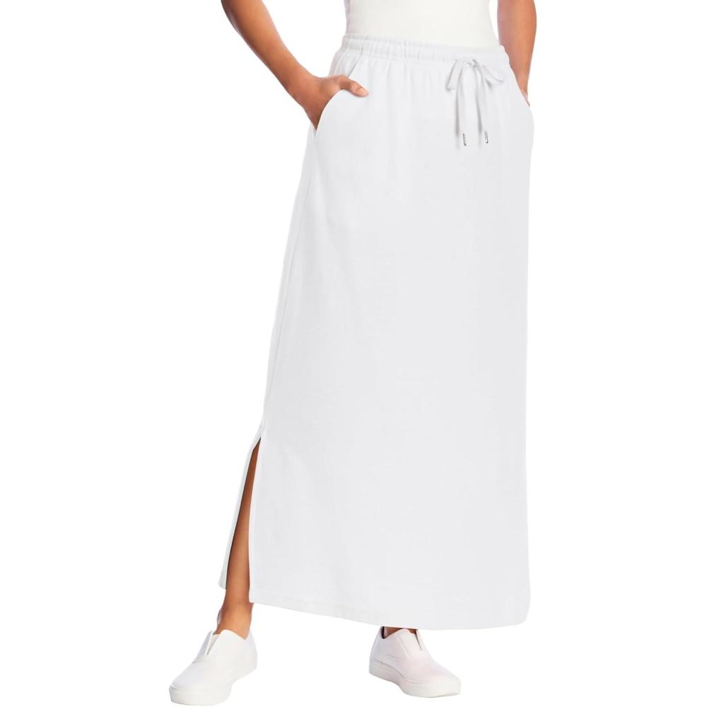image:imageWoman Within Plus Size Petite Sport Knit SideSlit SkirtWhite