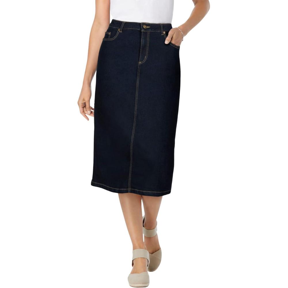 image:imageWoman Within Plus Size Petite Stretch Denim FivePocket Jeans SkirtIndigo