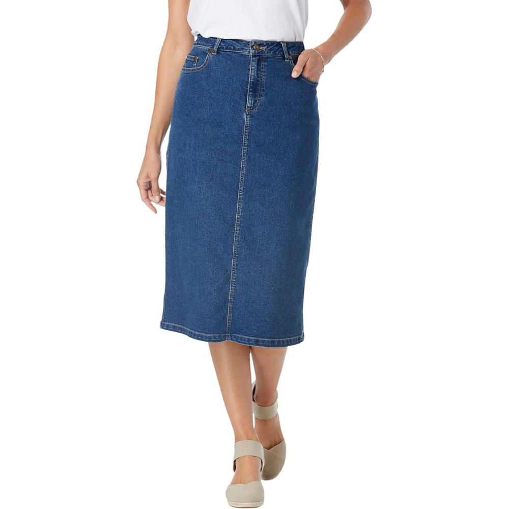 image:imageWoman Within Plus Size Petite Stretch Denim FivePocket Jeans SkirtMedium Stonewash