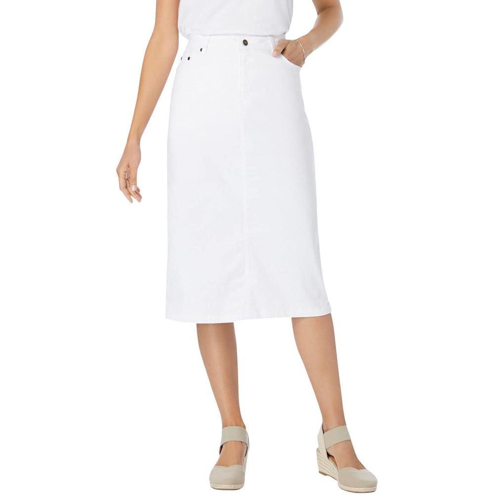 image:imageWoman Within Plus Size Petite Stretch Denim FivePocket Jeans SkirtWhite