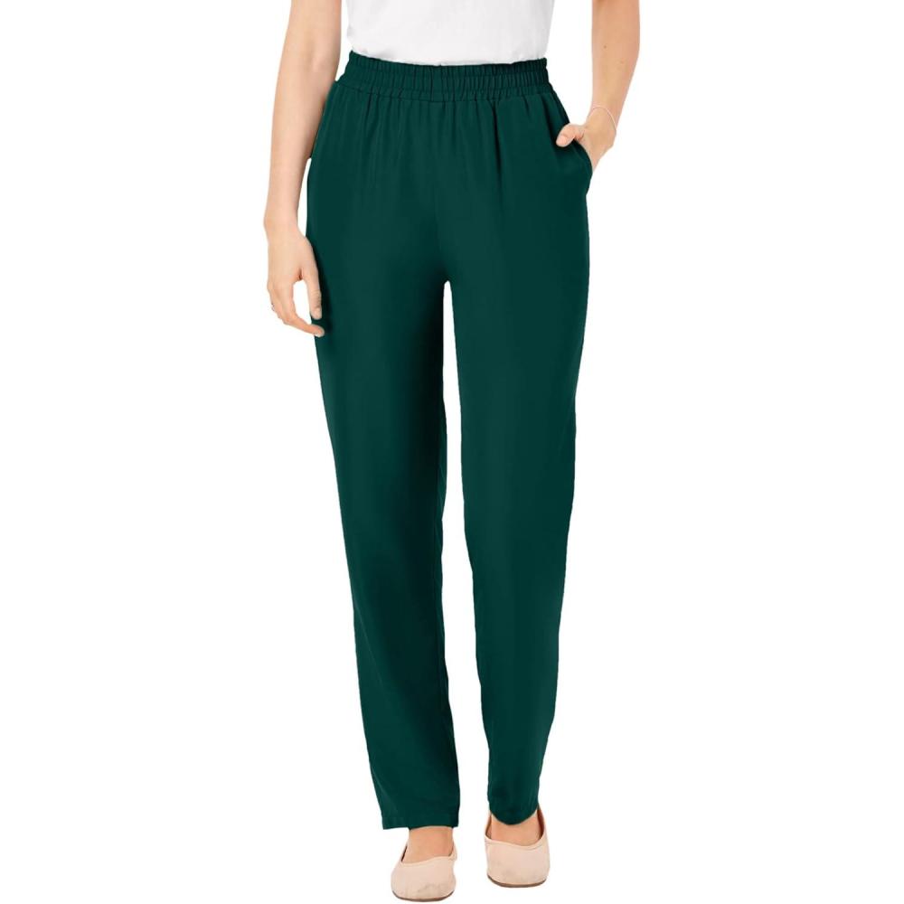 image:imageWoman Within Plus Size Petite Woven PullOn PantsEmerald Green