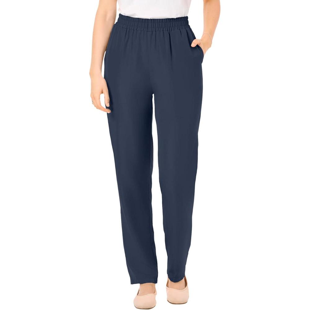 image:imageWoman Within Plus Size Petite Woven PullOn PantsNavy