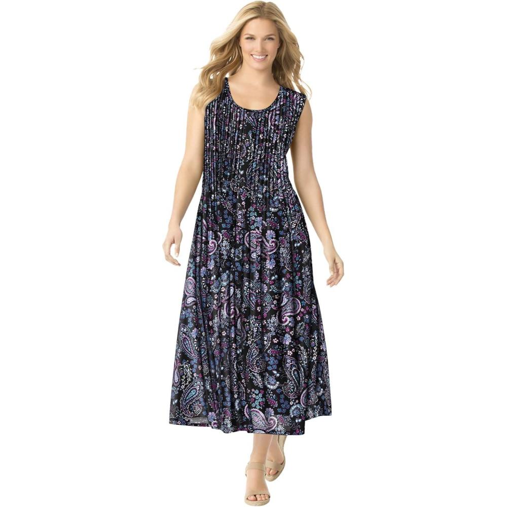 image:imageWoman Within Plus Size Pintucked Sleeveless DressBlack Paisley