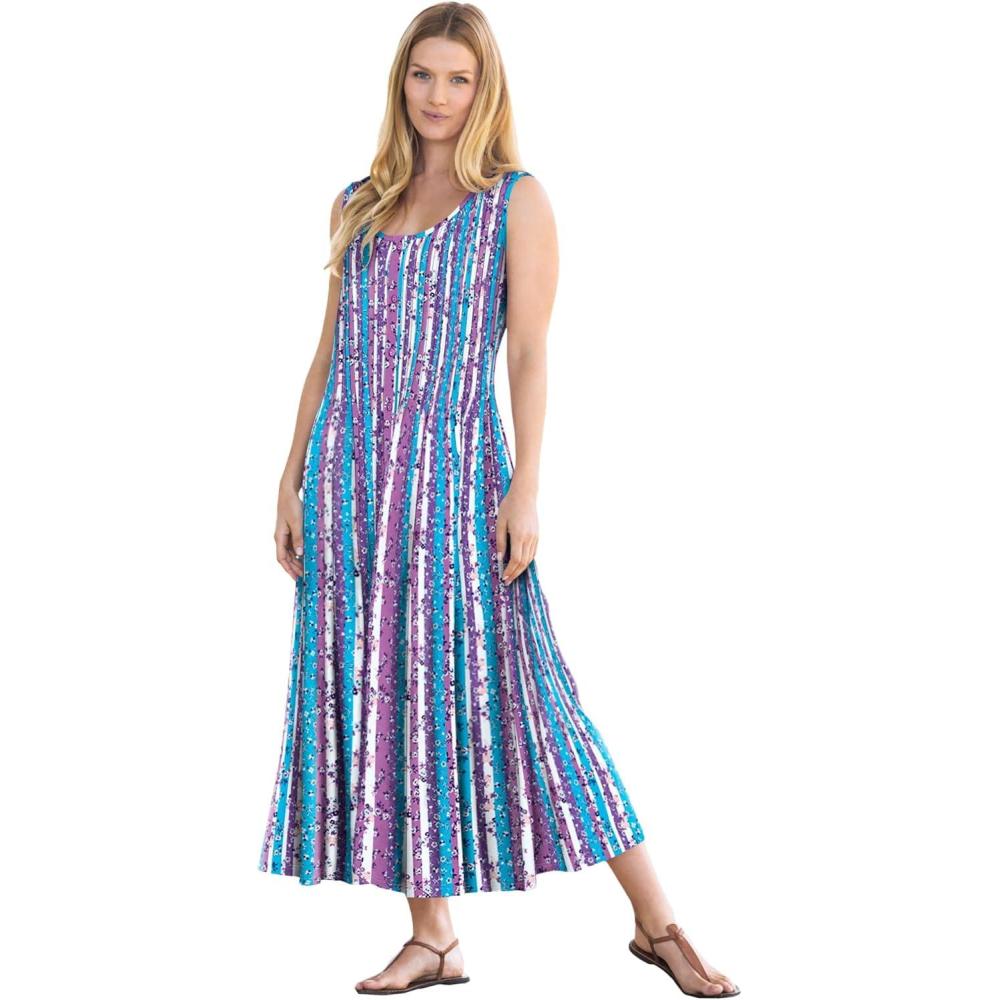 image:imageWoman Within Plus Size Pintucked Sleeveless DressPretty Violet Floral Stripe