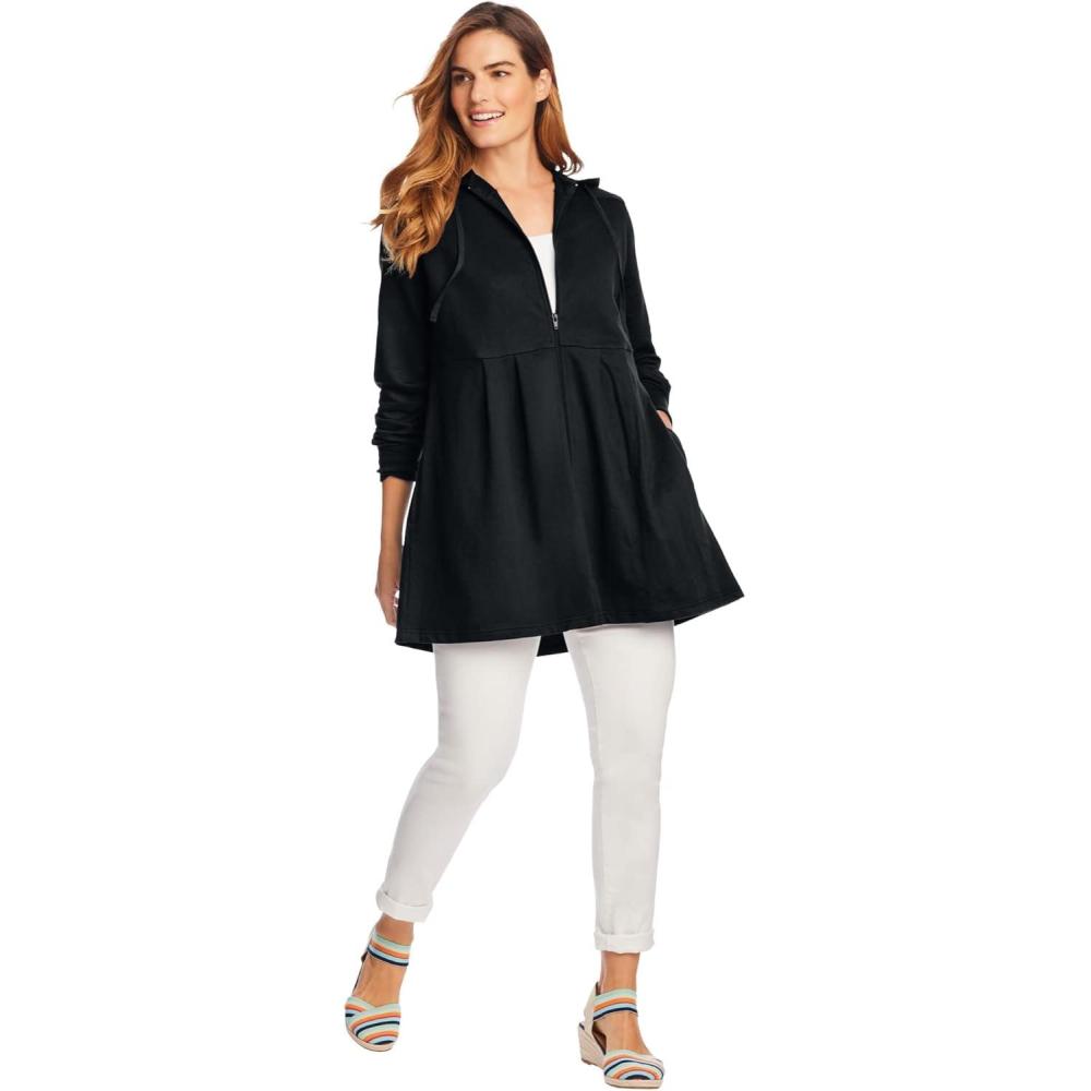 image:imageWoman Within Plus Size Pleated Jacket French Terry Long Oversized SweatshirtBlack