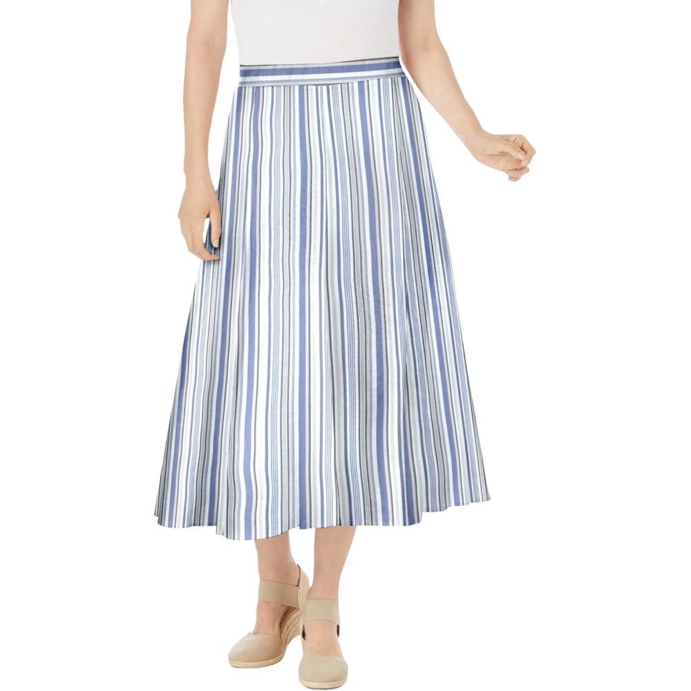 image:imageWoman Within Plus Size Print LinenBlend Midi Skirt Petite AvailableDeep Cobalt Stripe